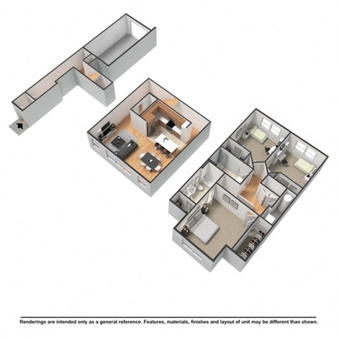 3 bedroom rendering apartment with furniture